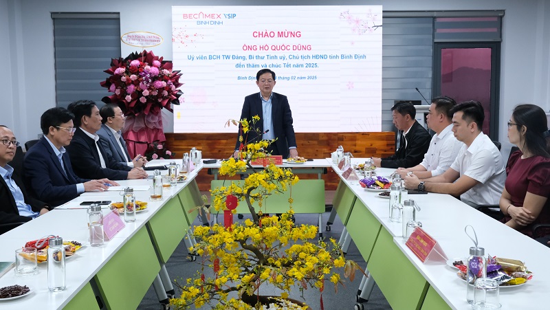 Binh Dinh Provincial Party Secretary Hồ Quốc Dũng encourages the company to accelerate growth, innovate, and drive sustainable development.