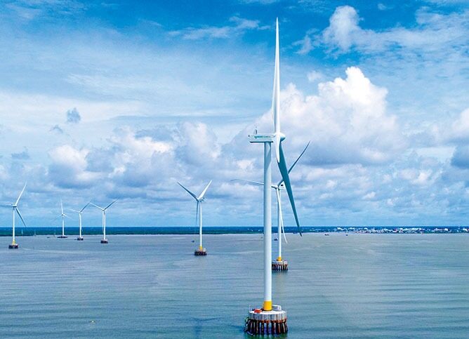 A wind power project in Ca Mau, Vietnam’s southernmost province. Photo courtesy of Ca Mau newspaper.