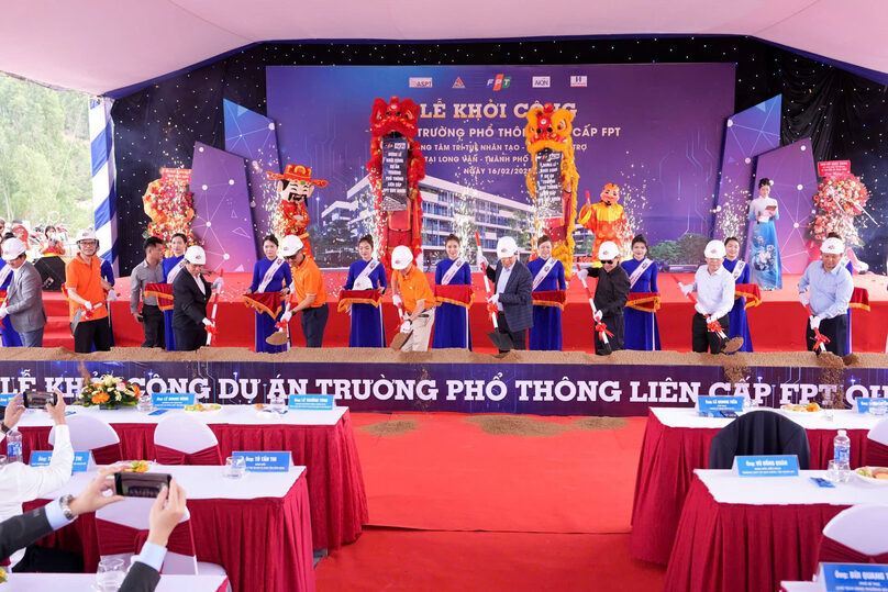 At the ground breaking ceremony for the FPT Quy Nhon Inter-Level School in Binh Dinh province, south-central Vietnam, February 16, 2025. Photo courtesy of FPT.