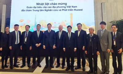 Bac Ninh Chairman Vuong Quoc Tuan (fifth, left) visits Huawei headquarters in Beijing, on February 20, 2025. Photo courtesy of Bac Ninh news portal.