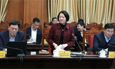 Director of Thai Binh Department of Planning and Investment Thai Thu Huong speaks at a meeting in the province, northern Vietnam, February 12, 2025. Photo courtesy of Thai Binh news portal.