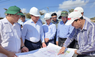 Ninh Thuan Chairman Tran Quoc Nam (second, left) visits the designated site for Ninh Thuan 1 nuclear power plant on March 5, 2025. Photo courtetsy of Ninh Thuan TV.