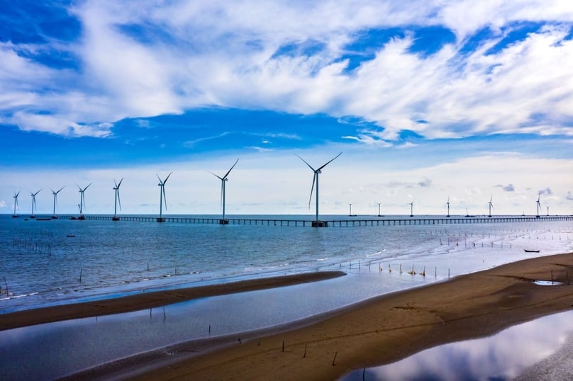 A sea-based wind power project in Tra Vinh province, Mekong Delta, southern Vietnam. Photo courtesy of Trungnam Group.